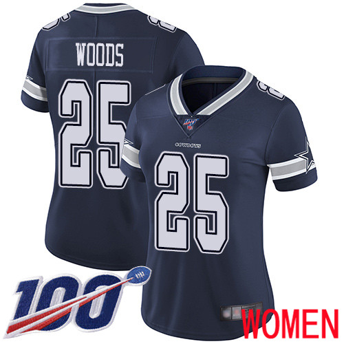 Women Dallas Cowboys Limited Navy Blue Xavier Woods Home #25 100th Season Vapor Untouchable NFL Jersey->women nfl jersey->Women Jersey